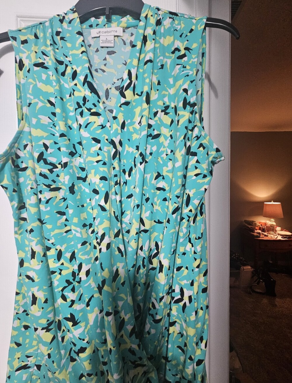 Liz Claiborne Turquoise, Lime & Black Abstract Sleeveless Dress